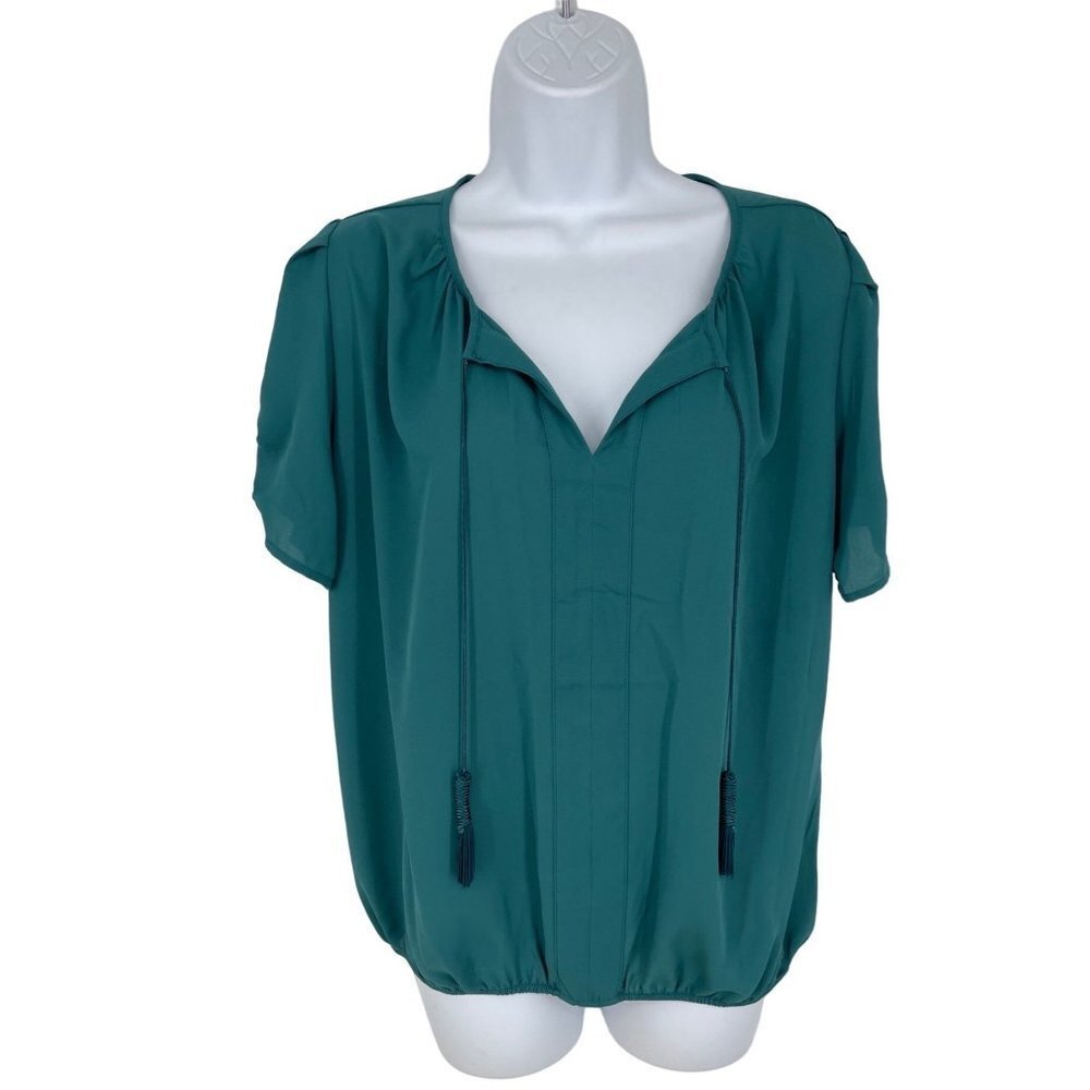 Bird Lysette Short Sleeve Tie Neck Blouse Size M